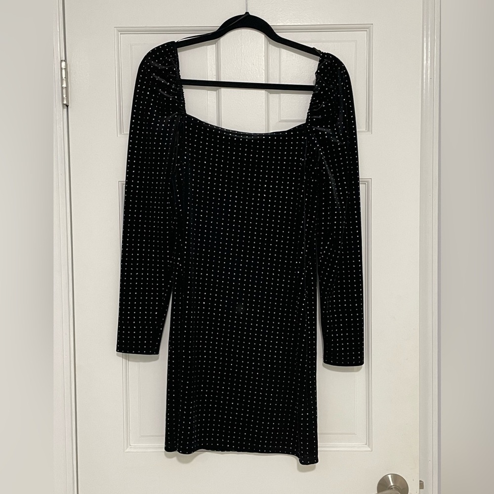TOPSHOP black dress long sleeve rhinestone studded 10 NWT - Picture 6 of 10